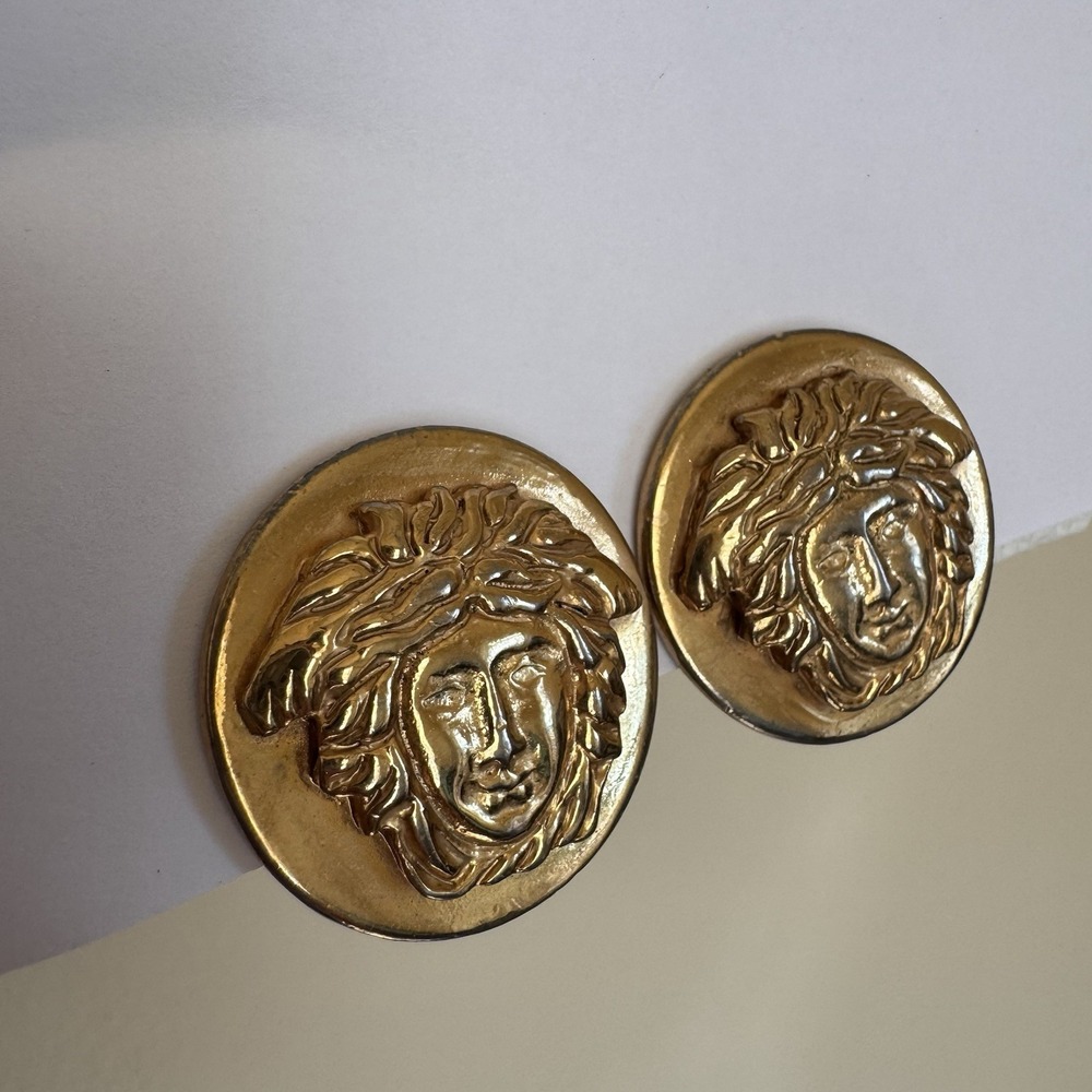 Gianni Versace Medusa Vintage Gold Earrings Clip On Authentic Stamped